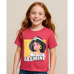 Pine Kids Disney Single Jersey Knit Half Sleeves T-Shirt With Jasmine Graphic - Red