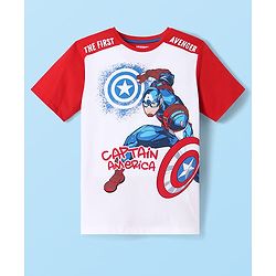 Pine Kids Marvel Single Jersey Knit Half Sleeves T-Shirt With Captain America Graphic - White & Red