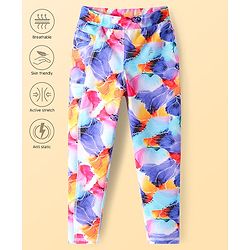 Pine Active Knit Full Length Super Stretch Leggings With Floral Print - Violet
