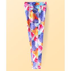 Pine Active Knit Full Length Super Stretch Leggings With Floral Print - Violet