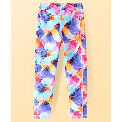 Pine Active Knit Full Length Super Stretch Leggings With Floral Print - Violet