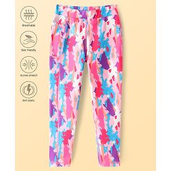 Pine Active Knit Full Length Super Stretch Leggings With Abstract Print - Dark Pink
