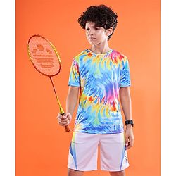 Pine Active Knit Half Sleeves T-Shirt With Tie & Dye Print - Blue
