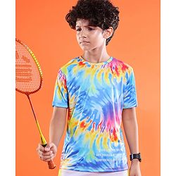 Pine Active Knit Half Sleeves T-Shirt With Tie & Dye Print - Blue
