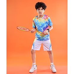 Pine Active Knit Half Sleeves T-Shirt With Tie & Dye Print - Blue