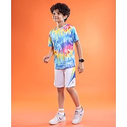 Pine Active Knit Half Sleeves T-Shirt With Tie & Dye Print - Blue