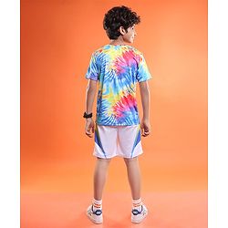 Pine Active Knit Half Sleeves T-Shirt With Tie & Dye Print - Blue