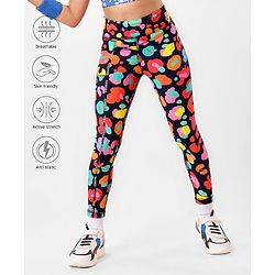 Pine Active Knit Full Length Super Stretch Leggings With Abstract Print - Multicolour