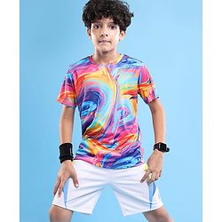 Pine Active Knit Half Sleeves T-Shirt With Abstract Print - Multicolour