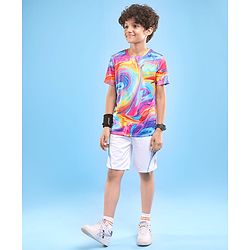 Pine Active Knit Half Sleeves T-Shirt With Abstract Print - Multicolour