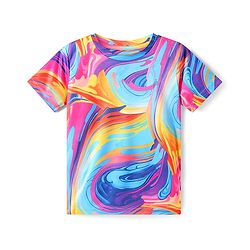Pine Active Knit Half Sleeves T-Shirt With Abstract Print - Multicolour