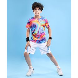Pine Active Knit Half Sleeves T-Shirt With Abstract Print - Multicolour