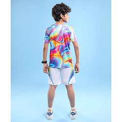 Pine Active Knit Half Sleeves T-Shirt With Abstract Print - Multicolour