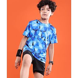 Pine Active Knit Half Sleeves T-Shirt Geometric Pattern - Blue