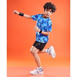 Pine Active Knit Half Sleeves T-Shirt Geometric Pattern - Blue