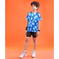 Pine Active Knit Half Sleeves T-Shirt Geometric Pattern - Blue