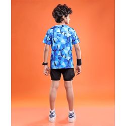 Pine Active Knit Half Sleeves T-Shirt Geometric Pattern - Blue