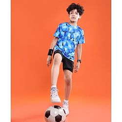 Pine Active Knit Half Sleeves T-Shirt Geometric Pattern - Blue