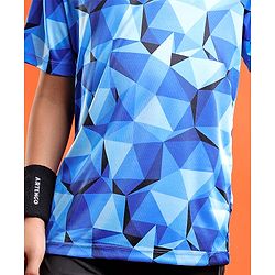 Pine Active Knit Half Sleeves T-Shirt Geometric Pattern - Blue