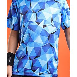 Pine Active Knit Half Sleeves T-Shirt Geometric Pattern - Blue