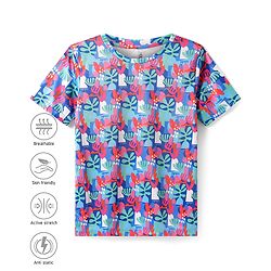 Pine Active Knit Half Sleeves T-Shirt with Tropical Theme Print - Multicolor