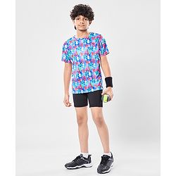 Pine Active Knit Half Sleeves T-Shirt with Tropical Theme Print - Multicolor