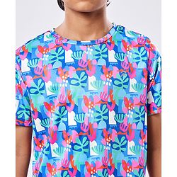 Pine Active Knit Half Sleeves T-Shirt with Tropical Theme Print - Multicolor