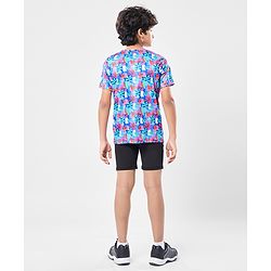 Pine Active Knit Half Sleeves T-Shirt with Tropical Theme Print - Multicolor