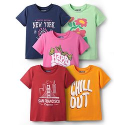 Pine Kids Cotton Knit Half Sleeves T-Shirts with Text Print Pack of 5 - Multicolor