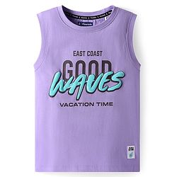 Pine Kids Cotton Knit Sleeveless Tank T-Shirt with Good Waves Text Print - Purple