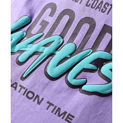 Pine Kids Cotton Knit Sleeveless Tank T-Shirt with Good Waves Text Print - Purple
