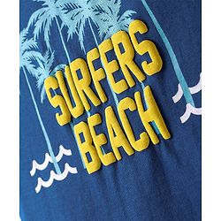 Pine Kids Cotton Knit Sleeveless Tank T-Shirt with Beach Theme Print - Blue