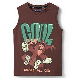Pine Kids Cotton Knit Sleeveless Tank T-Shirt With Cool Text Print - Brown