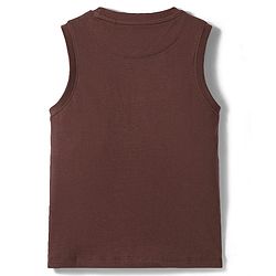 Pine Kids Cotton Knit Sleeveless Tank T-Shirt With Cool Text Print - Brown