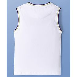 Pine Kids Cotton Knit Sleeveless Tank T-Shirts with Dino Rider Text Print - White