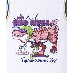 Pine Kids Cotton Knit Sleeveless Tank T-Shirts with Dino Rider Text Print - White