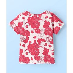 Pine Kids Single Jersey Knit Half Sleeves Co-ords Shorts Night Suit with Floral & Text Puff Print - Red & White