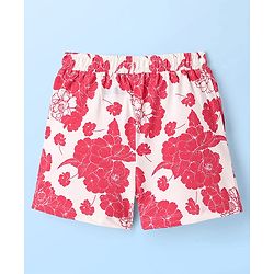 Pine Kids Single Jersey Knit Half Sleeves Co-ords Shorts Night Suit with Floral & Text Puff Print - Red & White