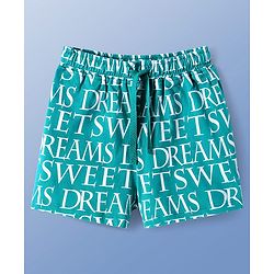 Pine Kids Single Jersey Knit Half Sleeves Shorts Night Suit With Text Print - White & Green