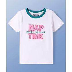 Pine Kids Single Jersey Knit Half Sleeves Shorts Night Suit With Text Print - White & Green