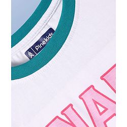 Pine Kids Single Jersey Knit Half Sleeves Shorts Night Suit With Text Print - White & Green