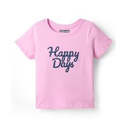 Pine Kids Single Jersey Knit Half Sleeves Shorts Nightsuit With Happy Days Text Print - Pink & Navy Blue