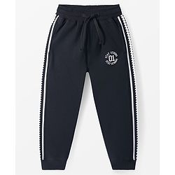 Pine Kids Cotton knit Full Length Lounge Pant with Text Print - Black