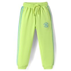 Pine Kids Cotton Knit Full Length Lounge Pants with Tape & Stay Strong Text Print -Limegreen