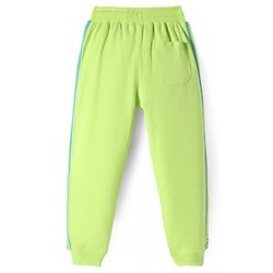 Pine Kids Cotton Knit Full Length Lounge Pants with Tape & Stay Strong Text Print -Limegreen