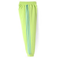 Pine Kids Cotton Knit Full Length Lounge Pants with Tape & Stay Strong Text Print -Limegreen