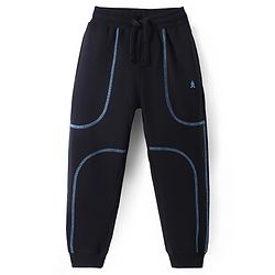Pine Kids Cotton Knit Full Length Lounge Pants With Brand Logo Print - Black