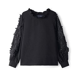 Pine Kids Woven Full Sleeves Top With Floral Embroidery - Black