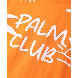 Pine Kids Cotton Knit Half Sleeves T-Shirt With Palm Club Text Print - Orange