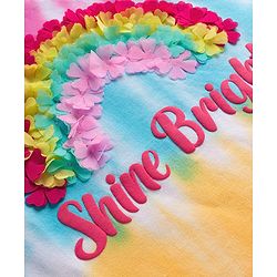 Pine Kids Cotton Knit Half Flutter Sleeves T-Shirt With Shine Bright Text Print - Pink Blue & Yellow